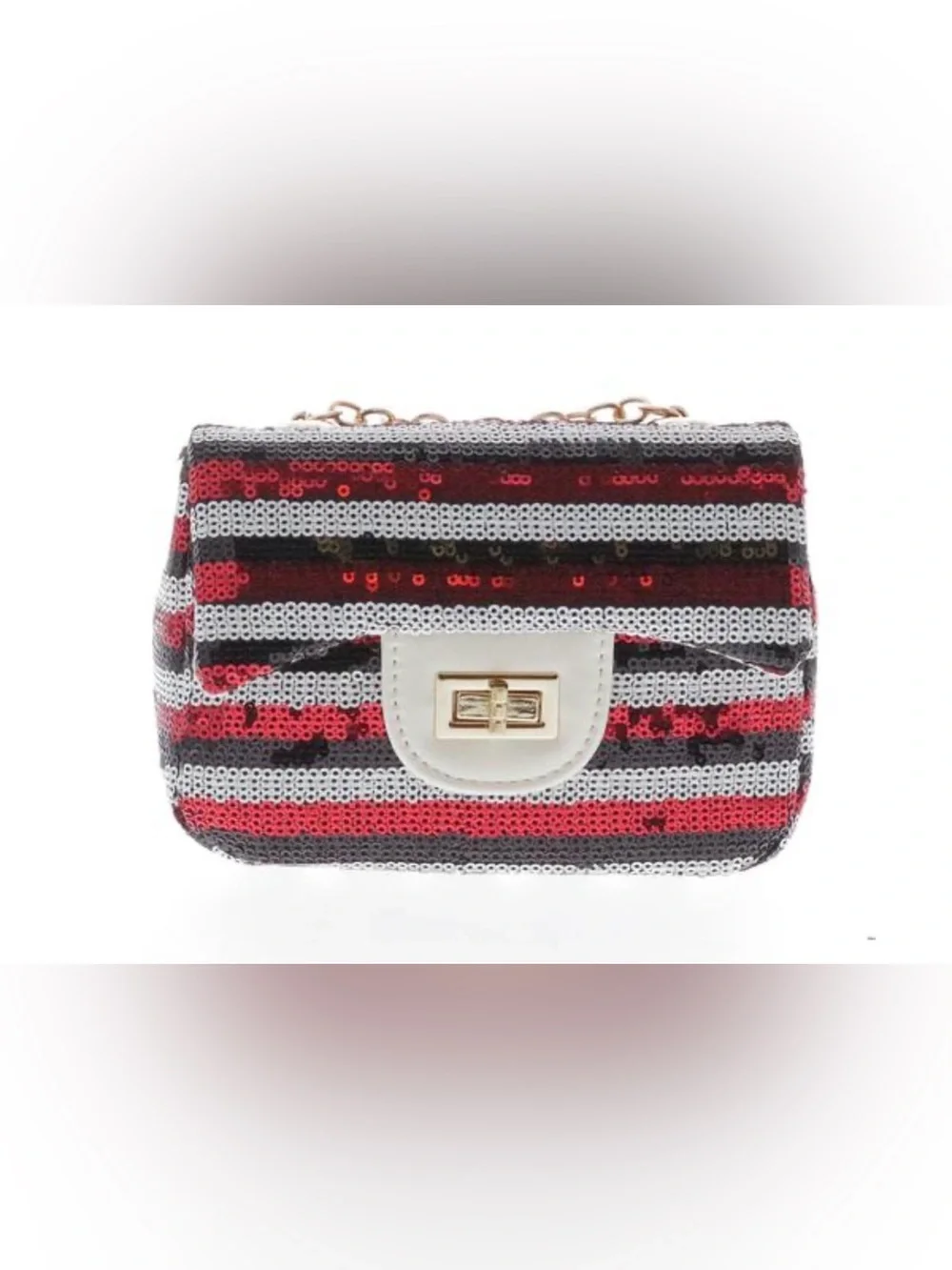 NWT Doe A Dear Girls Striped Sequin Purse Crossbody Black Red White Gold Accents